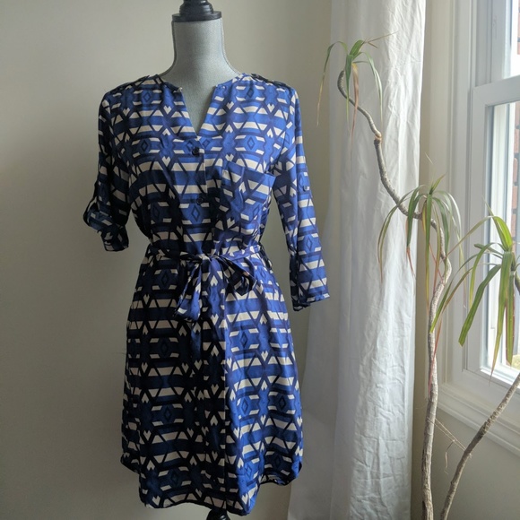 [Lucky Brand] Geometric Print Shirt Dress - Sz M - Picture 1 of 8